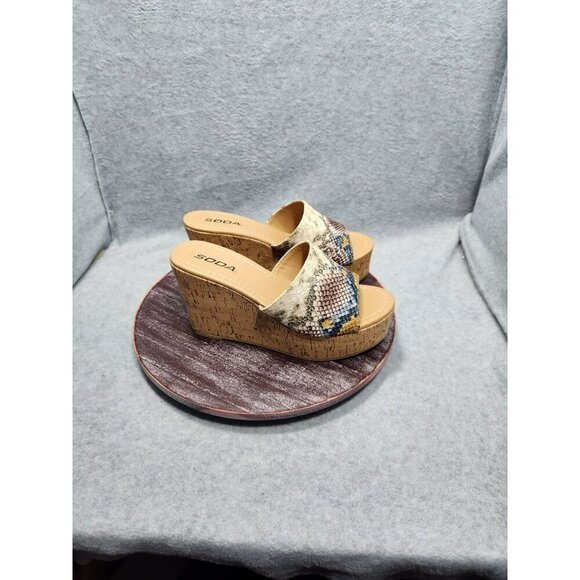 Soda Womens Snake Print Cork Wedge Sandals Size 8 - Picture 3 of 12